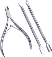 Nagelriem Verzorgingsset / Driedelige Set / Knipper Schaar / Cuticle Pusher / Bokkenpoot / RVS