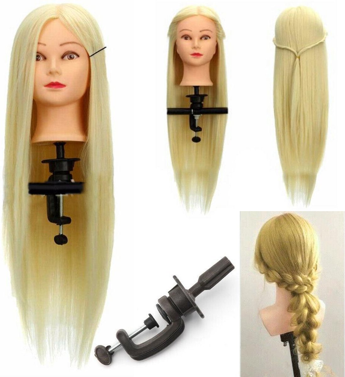 OEFENHOOFD KAPPERSHOOFD OEFENPOP TRAININGSHOOFD 50 % ECHT HAAR LICHTBLOND
