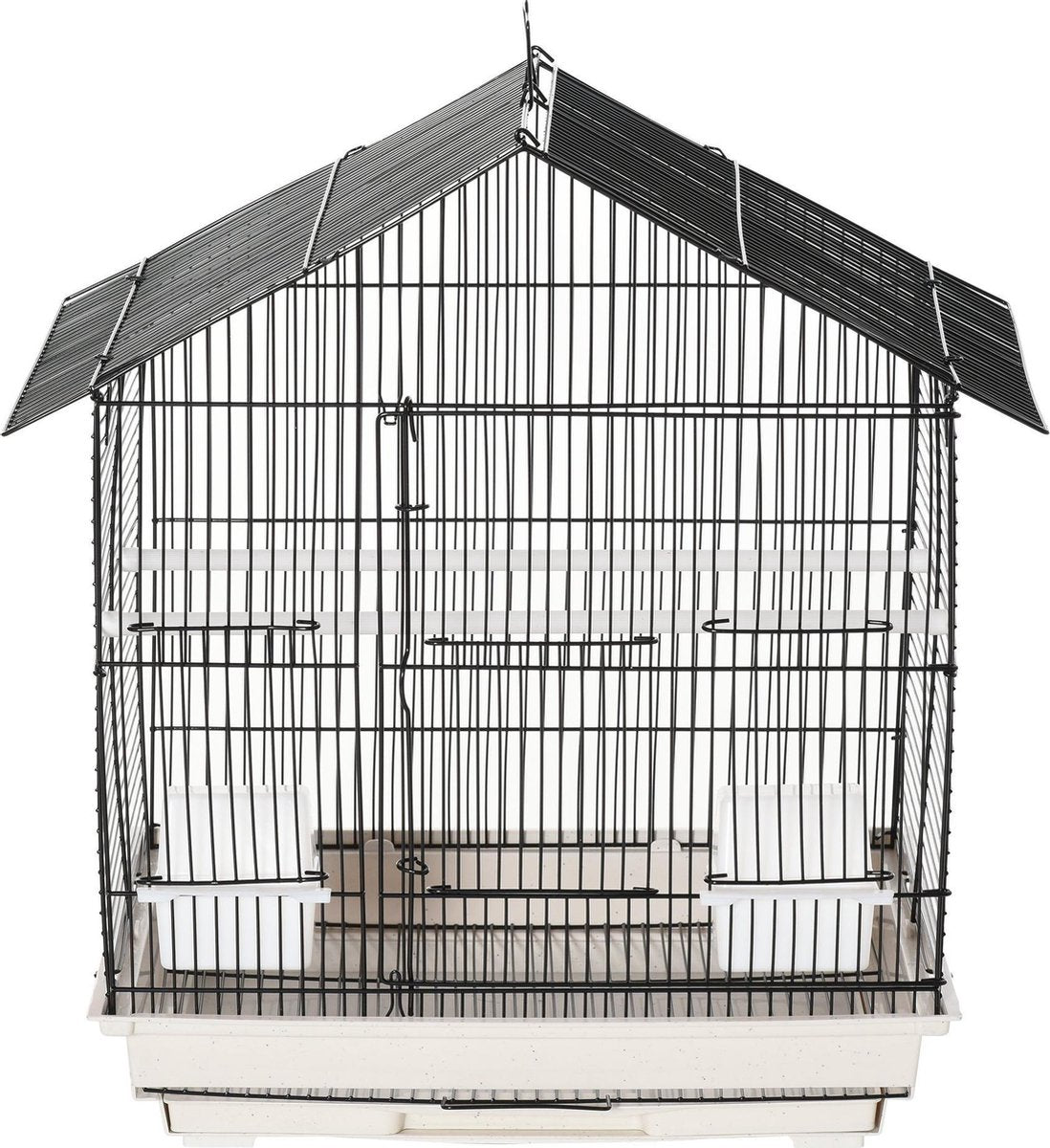 Nancy's Deerfield Beach Vogelhuis - Vogelkooi - 2 Zitstokken - Metaal - Wit/Zwart - 54 x 35 x 56 cm
