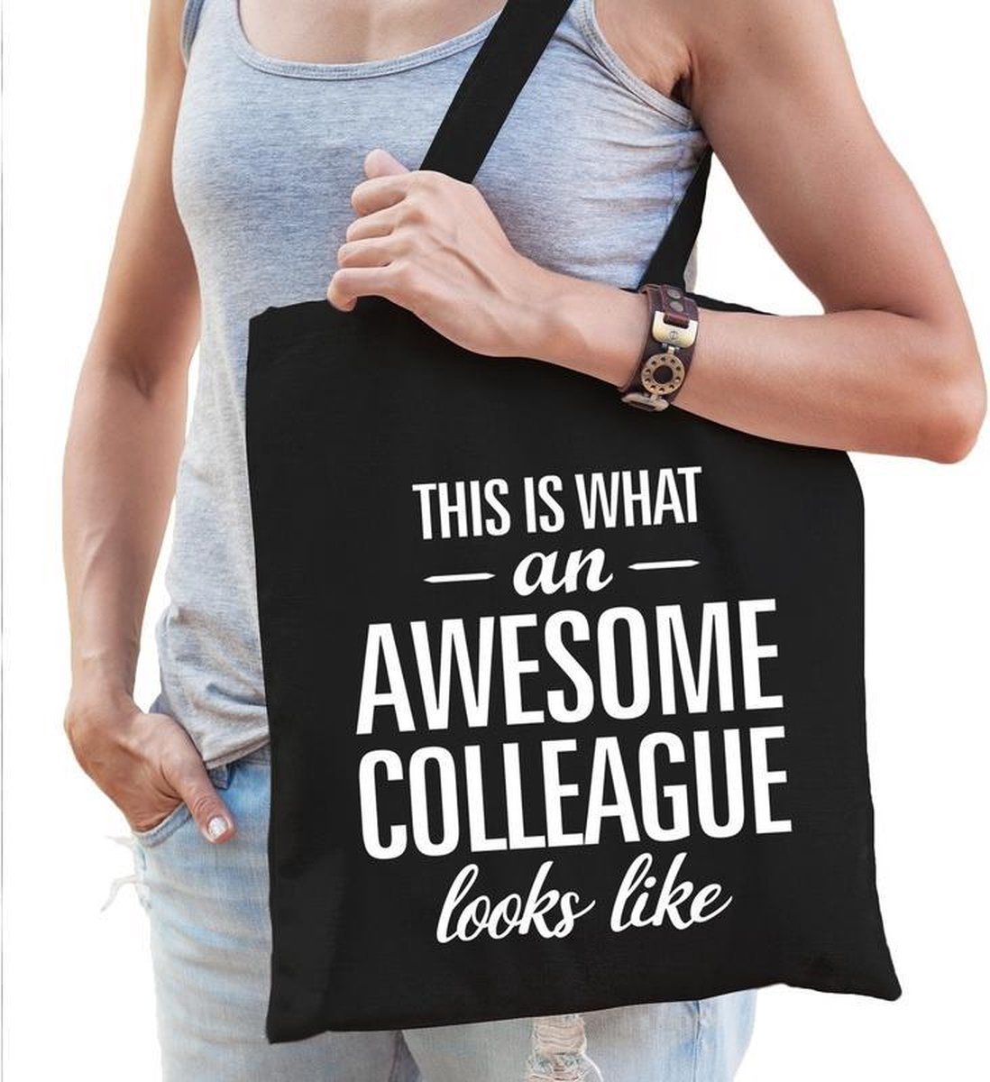 Kadotas This is what an awesome collaegue looks like zwart katoen - cadeautas voor collega's