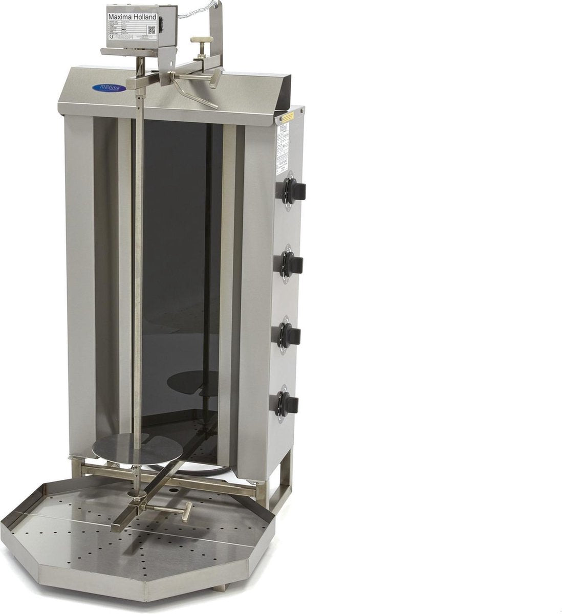 Doner Kebab / Gyros / Shoarma Grill 4 Branders - 400V - RVS - Max. 50 kg Vlees - Verstelbare Spies - Links + Rechts Draaiend - Doner Grill - Maxima
