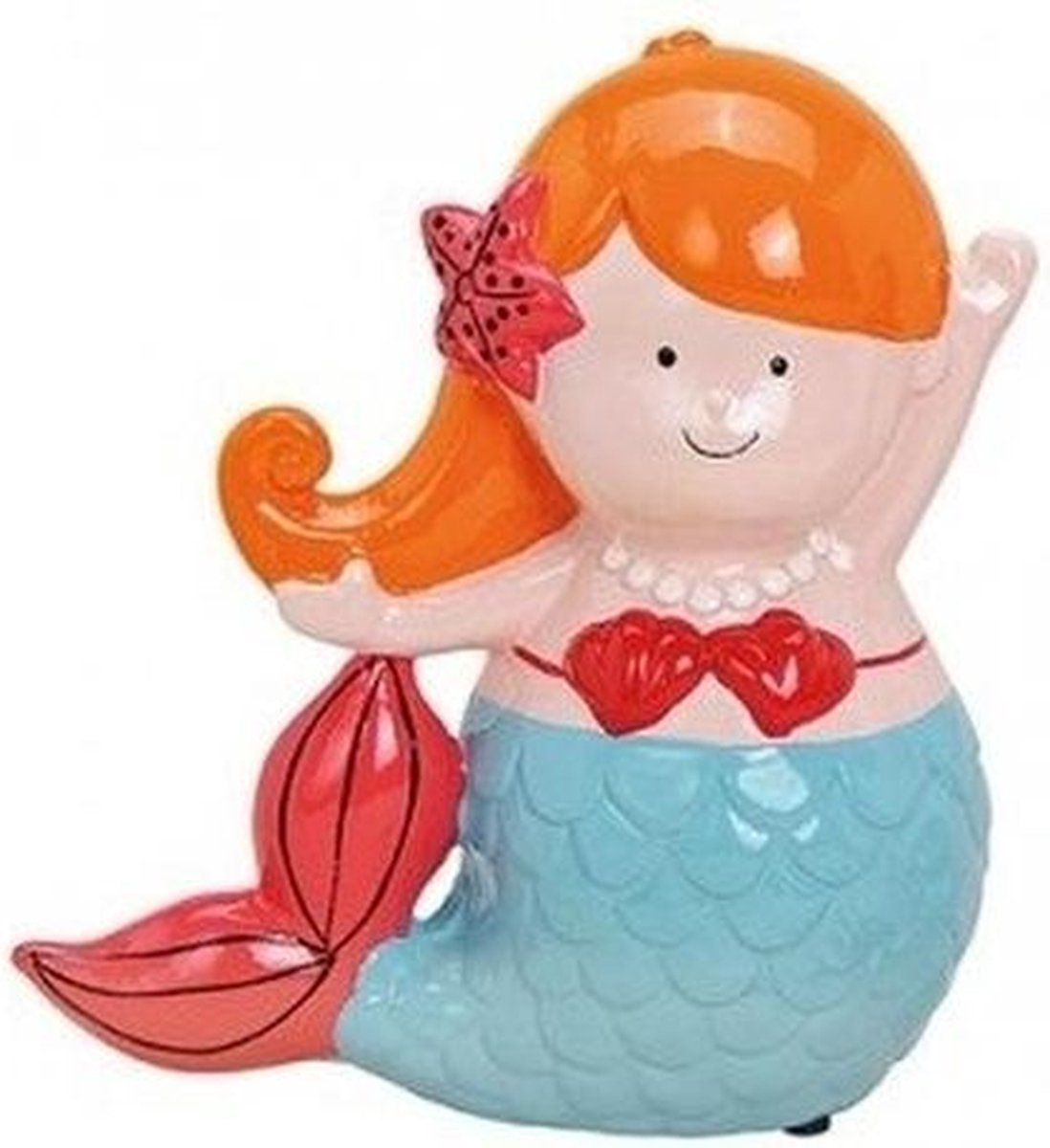 Oranje/blauwe zeemeermin spaarpot 17 cm