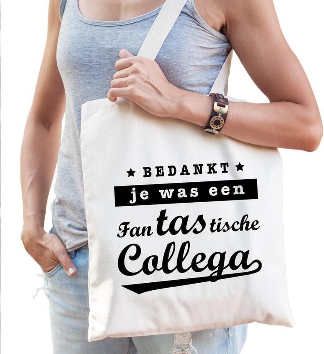 Cadeau tas naturel katoen met de tekst Fantastische collega - kadotasje / shopper voor collega dames