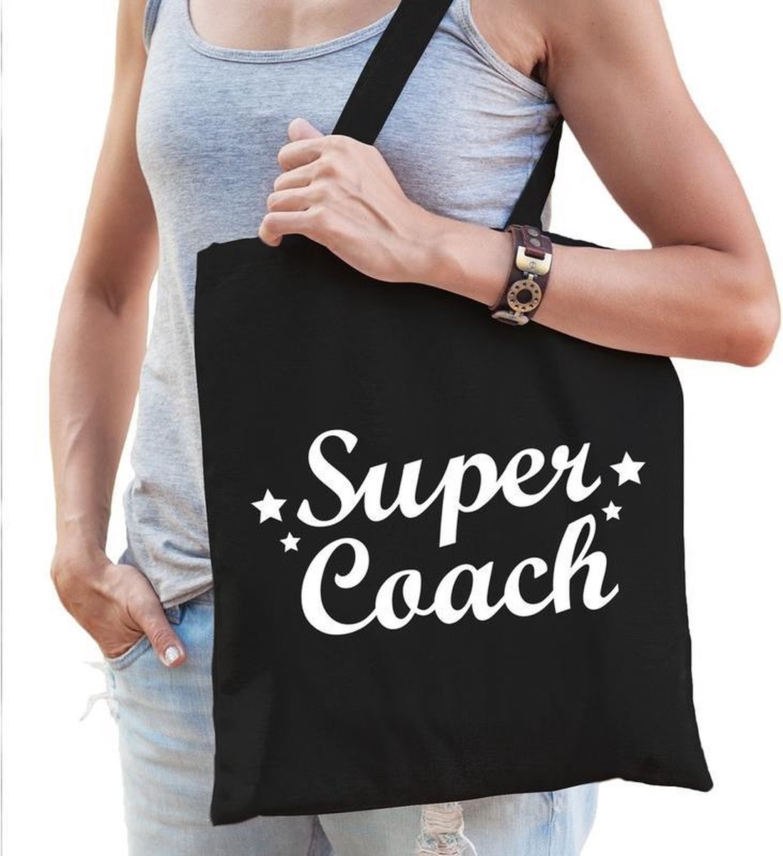 Super coach katoenen kado tas zwart -  Cadeau tas voor coaches
