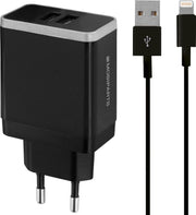 Mobiparts USB-A thuislader met 2 poorten en losse 8-pins Lightning - USB kabel - Smart IC - 4
