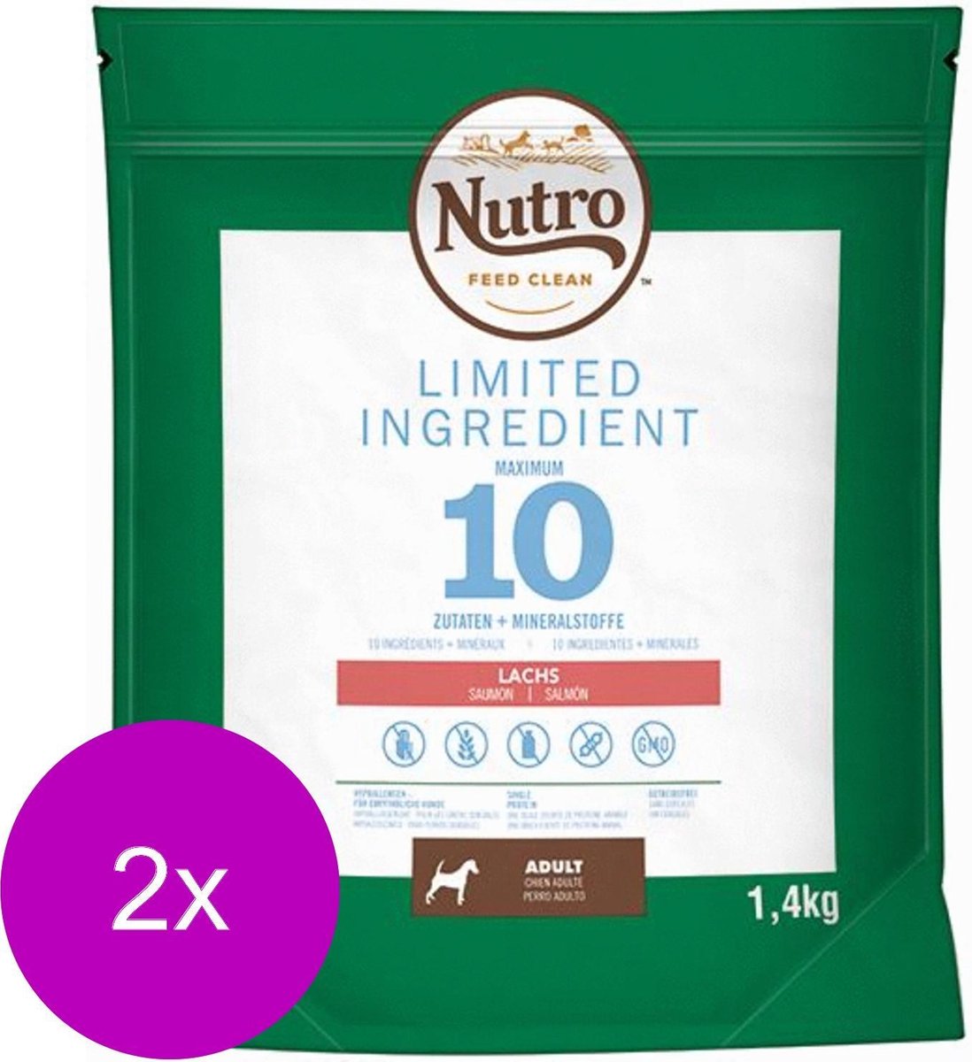 Nutro Adult Limited Ingredients Zalm - Hondenvoer - 2 x 1.4 kg