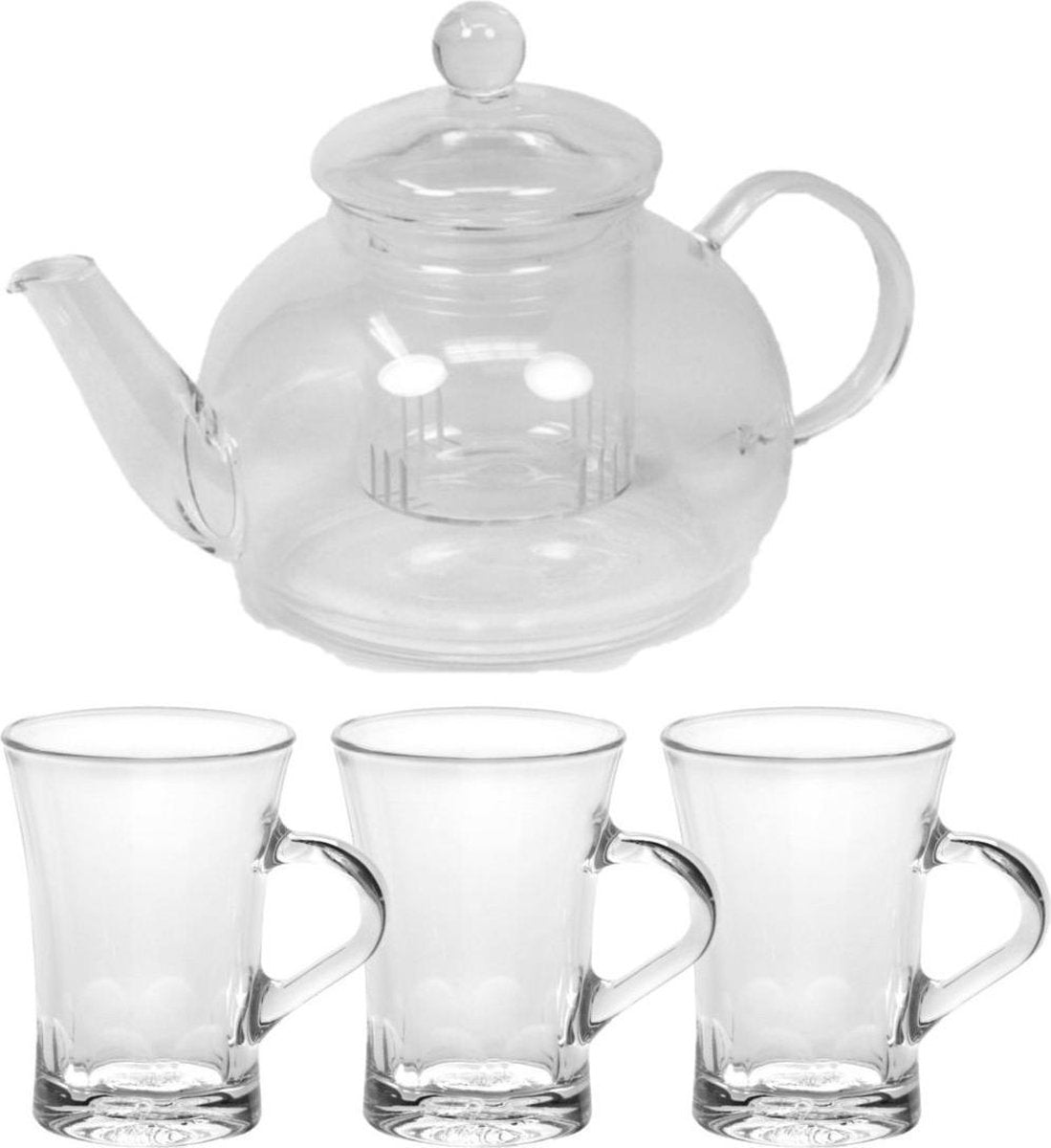 Glazen theepot met filter/infuser van 900 ml met 6x stuks theeglazen van 170 ml