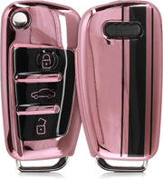 kwmobile autosleutelhoes voor Audi 3-knops autosleutel - TPU beschermhoes - sleutelcover - Rallystrepen design - zwart / hoogglans ros�goud