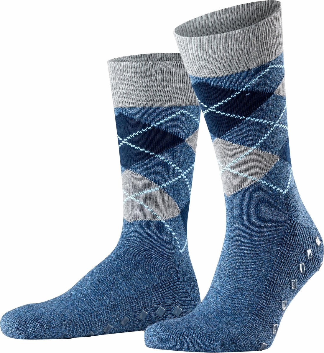 Burlington Argyle Heren Huissokken - blauw geruit -  Maat: 40-46