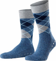 Burlington Argyle Heren Huissokken - blauw geruit -  Maat: 40-46