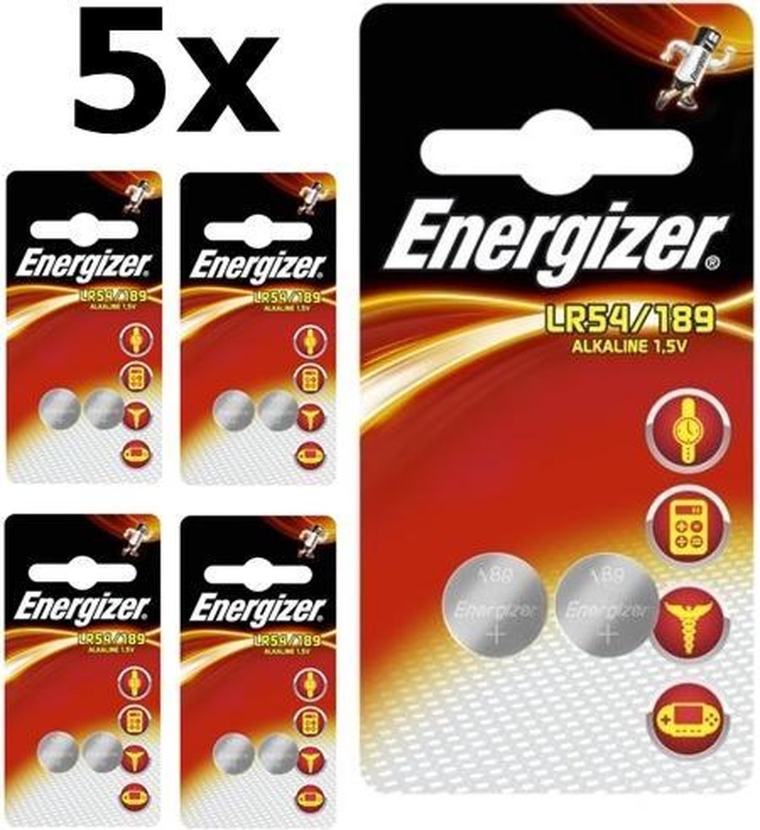 10 Stuks (5 Blister a 2st) Energizer G10 / LR54 / 189 / AG10 1.5V Alkaline knoopcel batterij