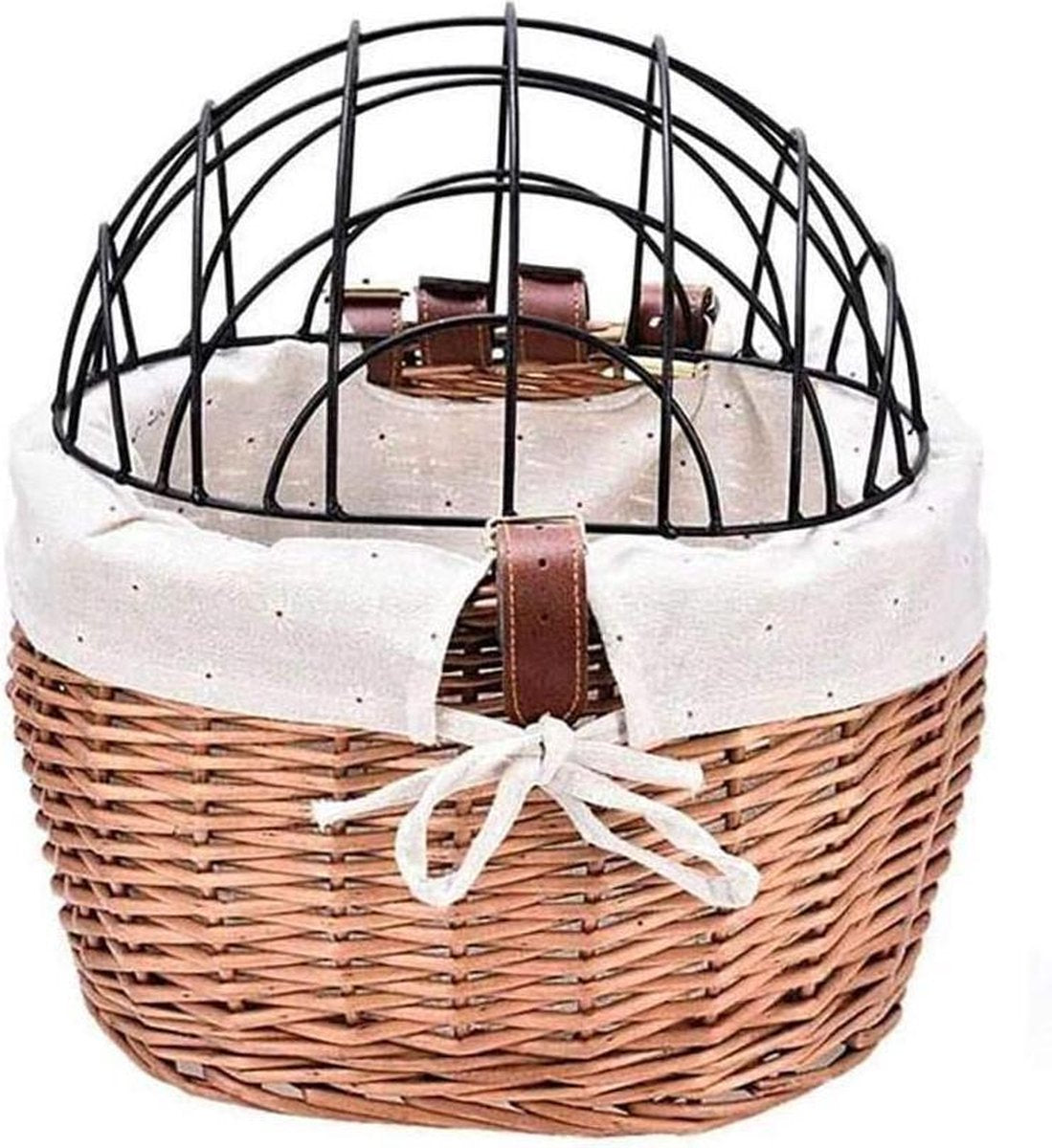 Fietsmand Hond - Zinaps Fiets Rieten Mand Voorstuur Mand Hond Fietsmand Diercarrier Fietsmand Geweven fietsmand met metalen deksels voor kleine huisdieren