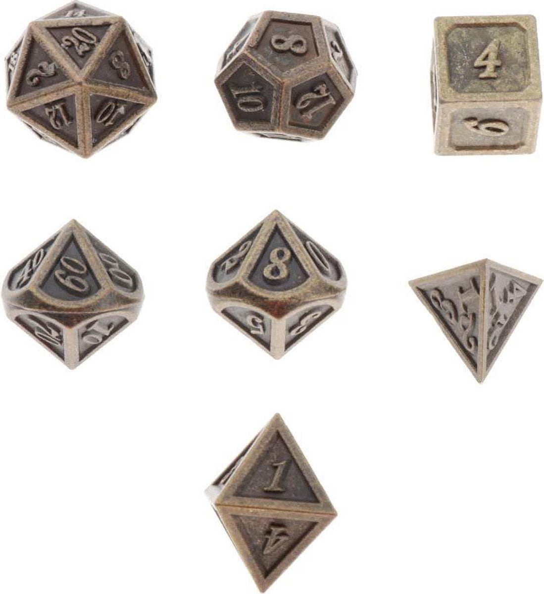 Dungeons and Dragons D&D Premium Metal Dice Polydice |Incl Bewaarzakje| Set van 7 | DnD | Metalen Dobbelstenen met Pouch | High Quality