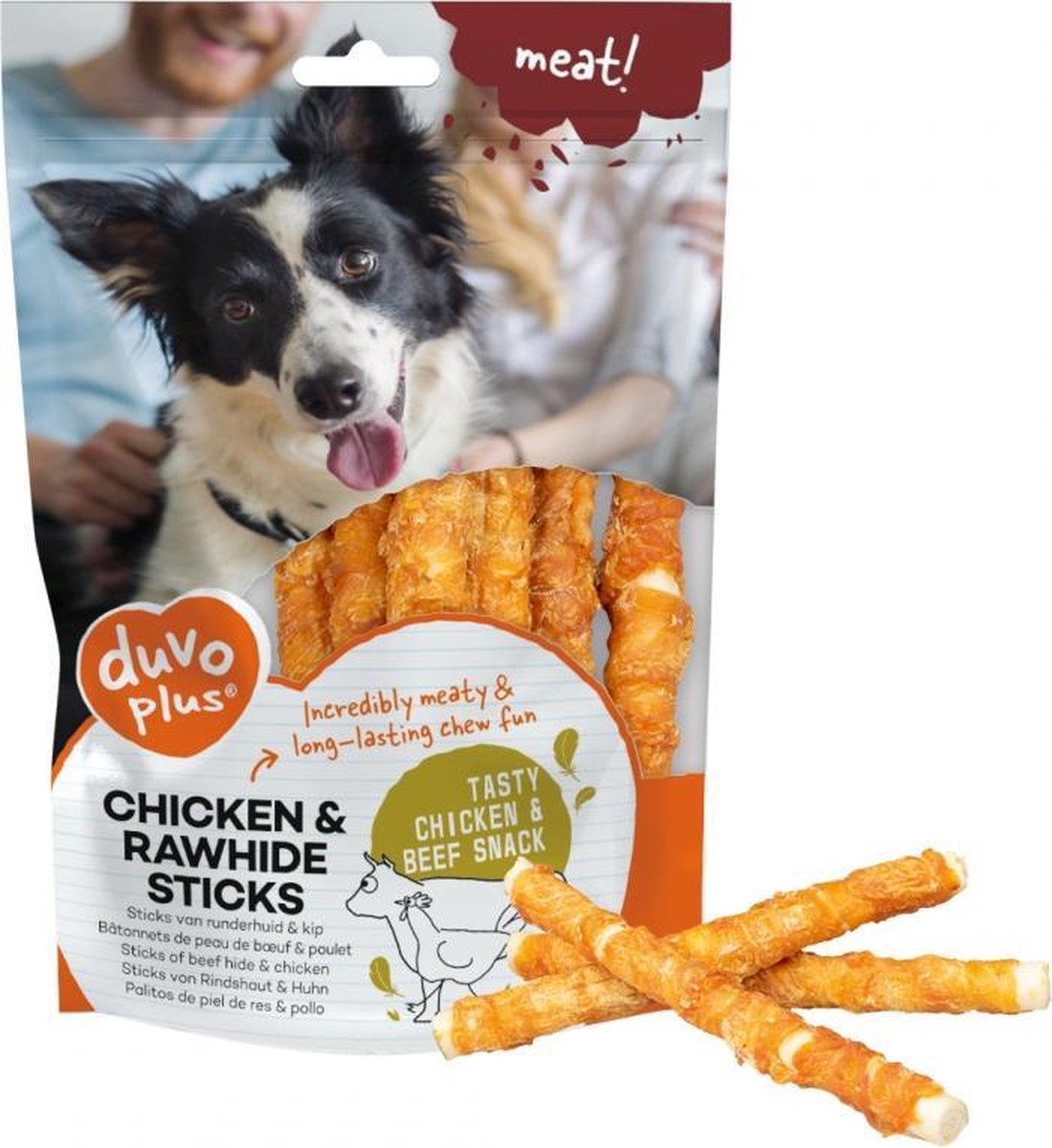 Duvo+ hondensnack Meat! kip & runderhuid sticks small 12
