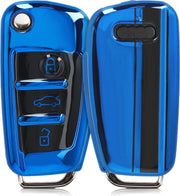 kwmobile autosleutelhoes voor Audi 3-knops autosleutel - TPU beschermhoes - sleutelcover - Rallystrepen design - zwart / hoogglans Blauw