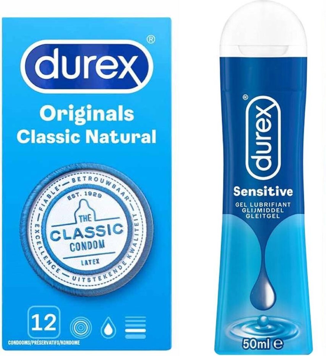 Durex Condooms Classic Natural en Glijmiddel Play Sensitive Pakket