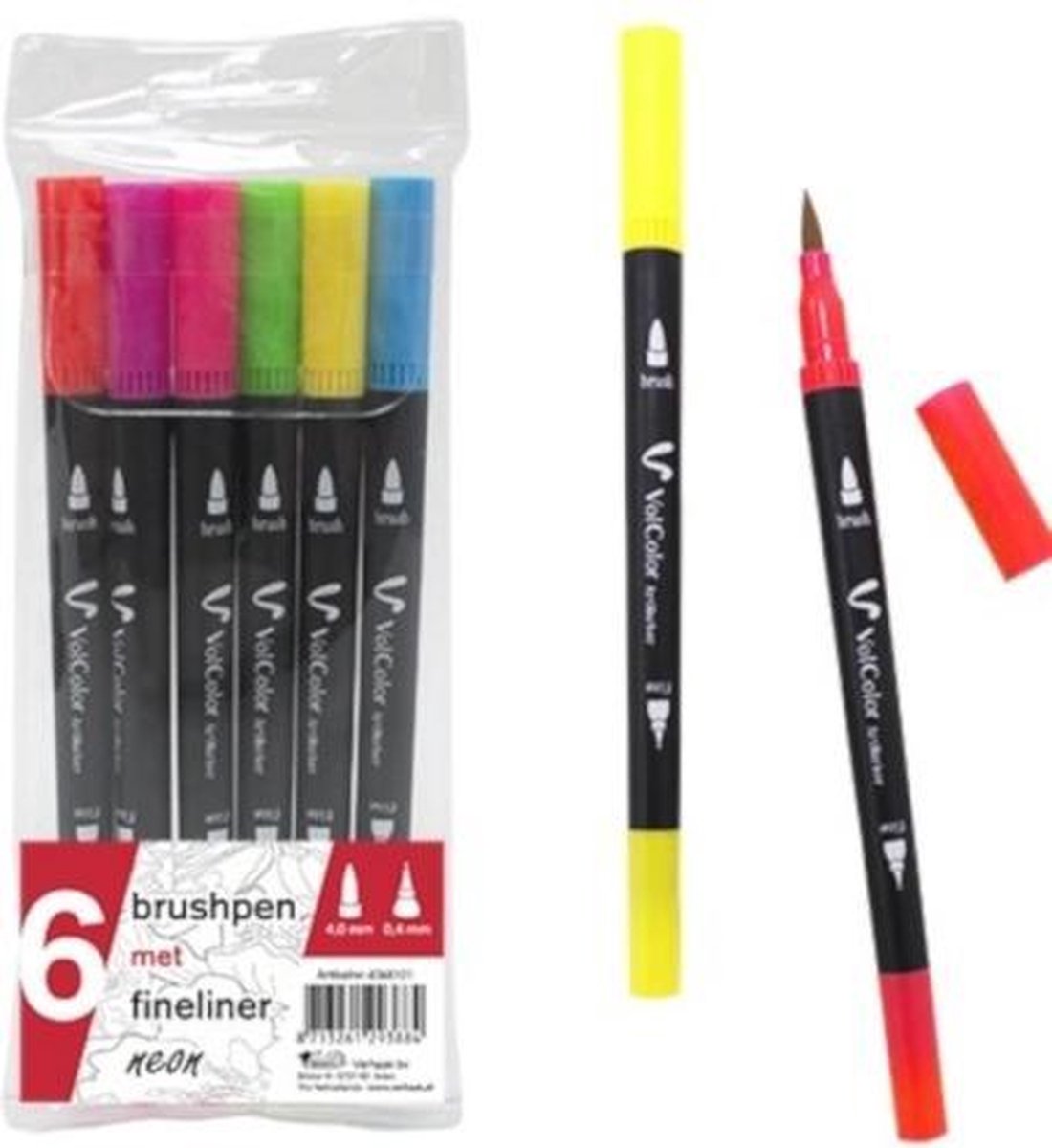 Verhaak Brushpennen/fineliner Neon 15 Cm 6 Stuks