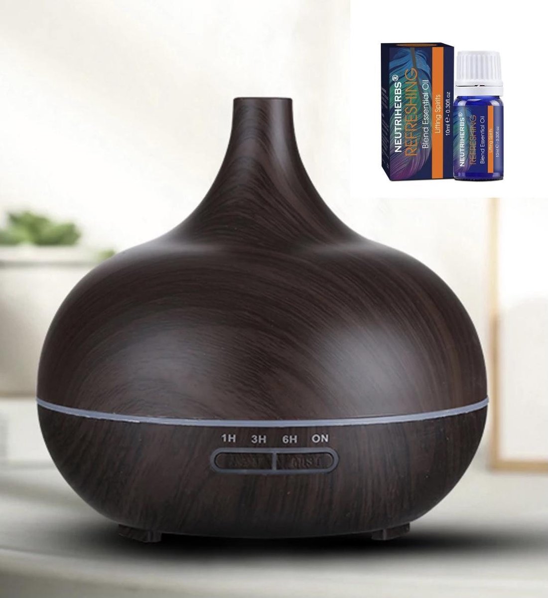 DEVACIEUX Aroma Diffuser + 10 ML Neutriherbs Aroma Olie - Geurverspreider - Donkerbruin