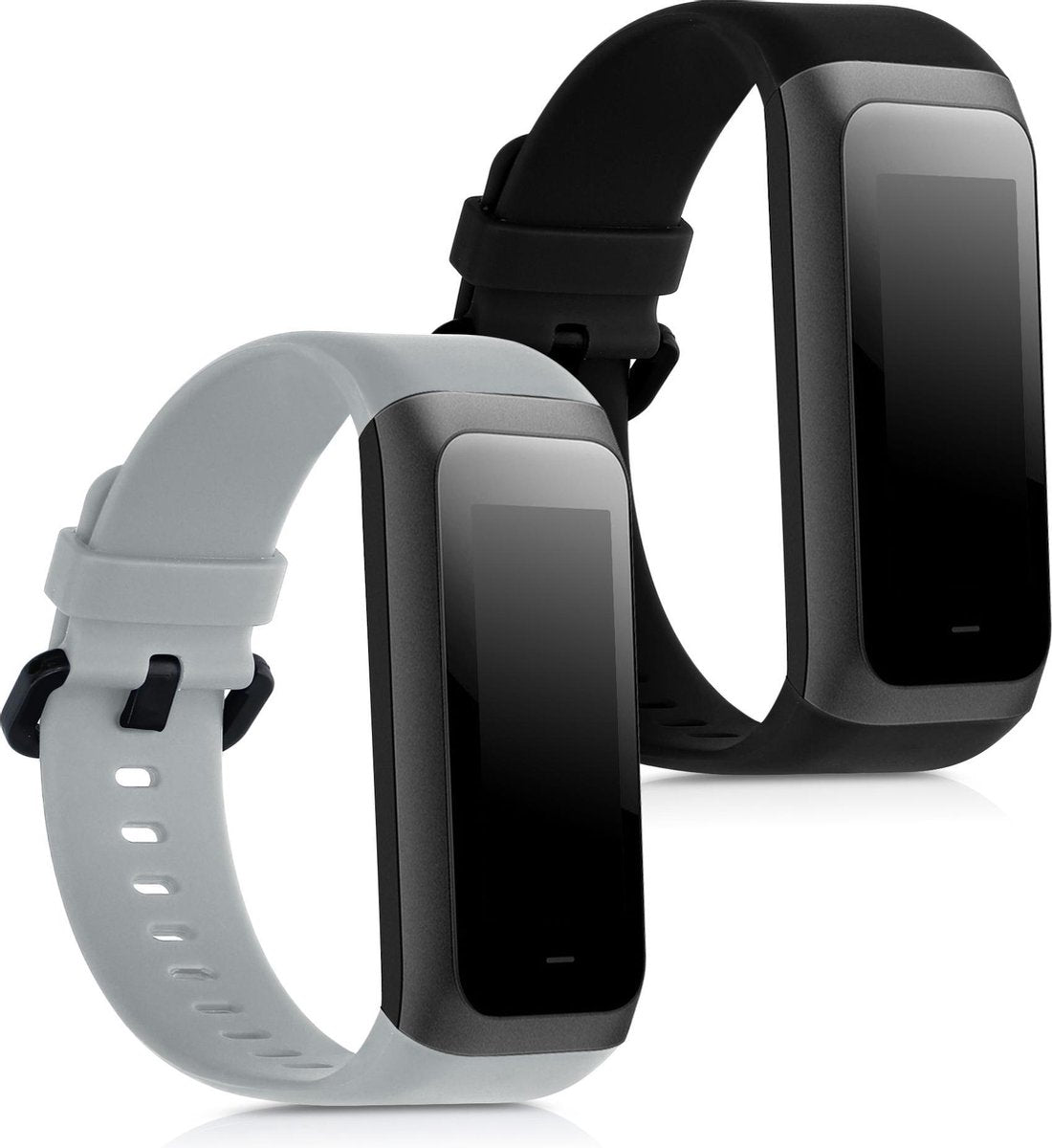 kwmobile 2x horlogeband voor Huami Amazfit Cor 2 / Amazfit Band 2 - siliconen band voor fitnesstracker - zwart / grijs