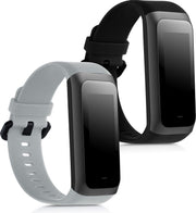 kwmobile 2x horlogeband voor Huami Amazfit Cor 2 / Amazfit Band 2 - siliconen band voor fitnesstracker - zwart / grijs