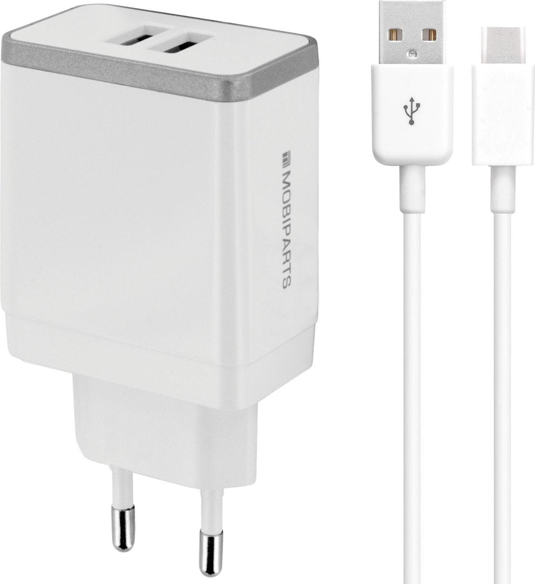 Mobiparts USB-A thuislader met 2 poorten en losse USB-C kabel - Smart IC - 2