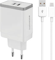 Mobiparts USB-A thuislader met 2 poorten en losse USB-C kabel - Smart IC - 2