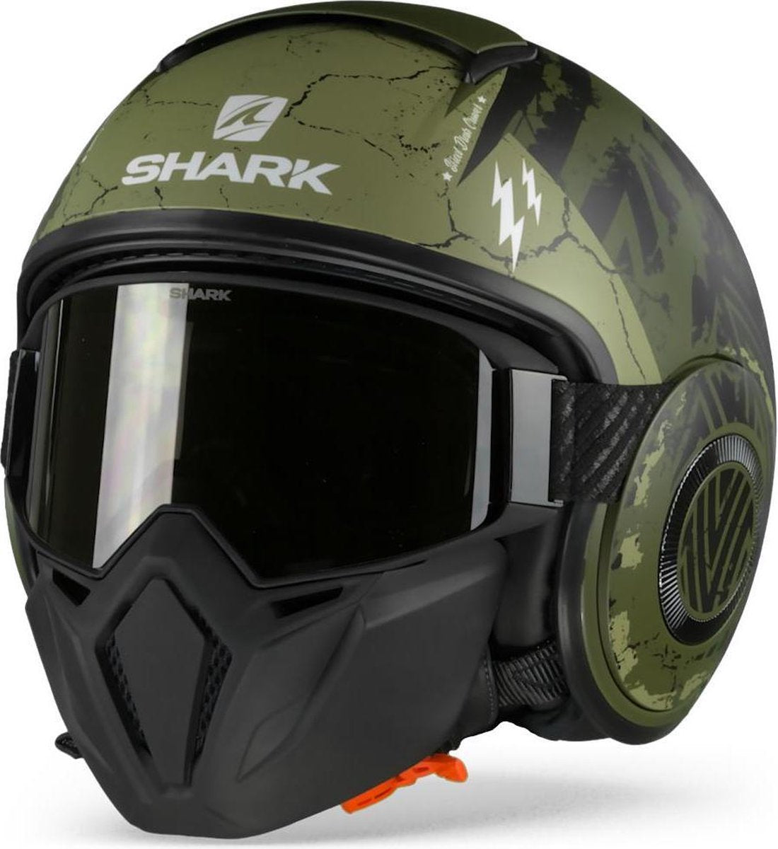 Shark Street Drak Crower Mat Groen Zwart Groen Gkg Jethelm - Motorhelm - Maat L