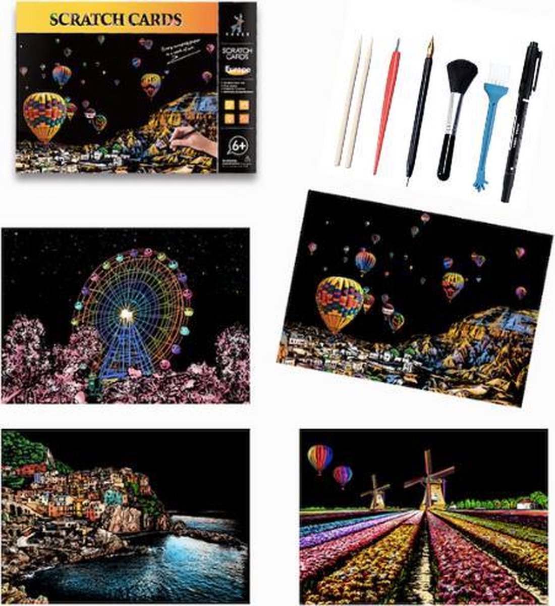 Scratch Art A4 Deluxe Set | Meerdere Varianten | Voor Volwassenen en Kinderen | Magic Kras Tekeningen Krastekenen Krastekeningen | Painting Schilderen op Nummer Diamond Painting | Knutselpakket Tekenpakket Handwerken