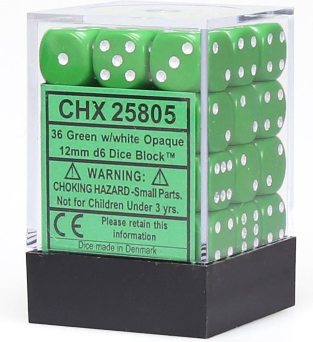 Chessex CHX25805 DiceOpaque: 36D6 Green/White Set