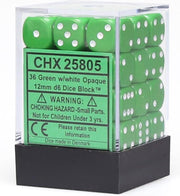 Chessex CHX25805 DiceOpaque: 36D6 Green/White Set