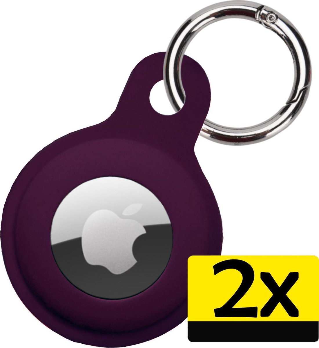 Airtag Sleutelhanger Hoes - Airtag Hoesje Hanger Siliconen Case - Airtag-Sleutelhanger Aubergine - 2 Stuks