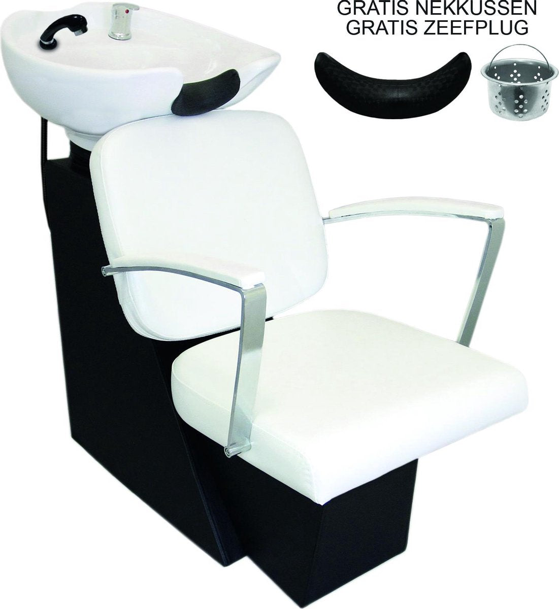 Kapper stoel - kantelbare wasbak - wit - professionele barber stoel - salon stoel - leer - gratis neksteun nekkussen - behandelstoel