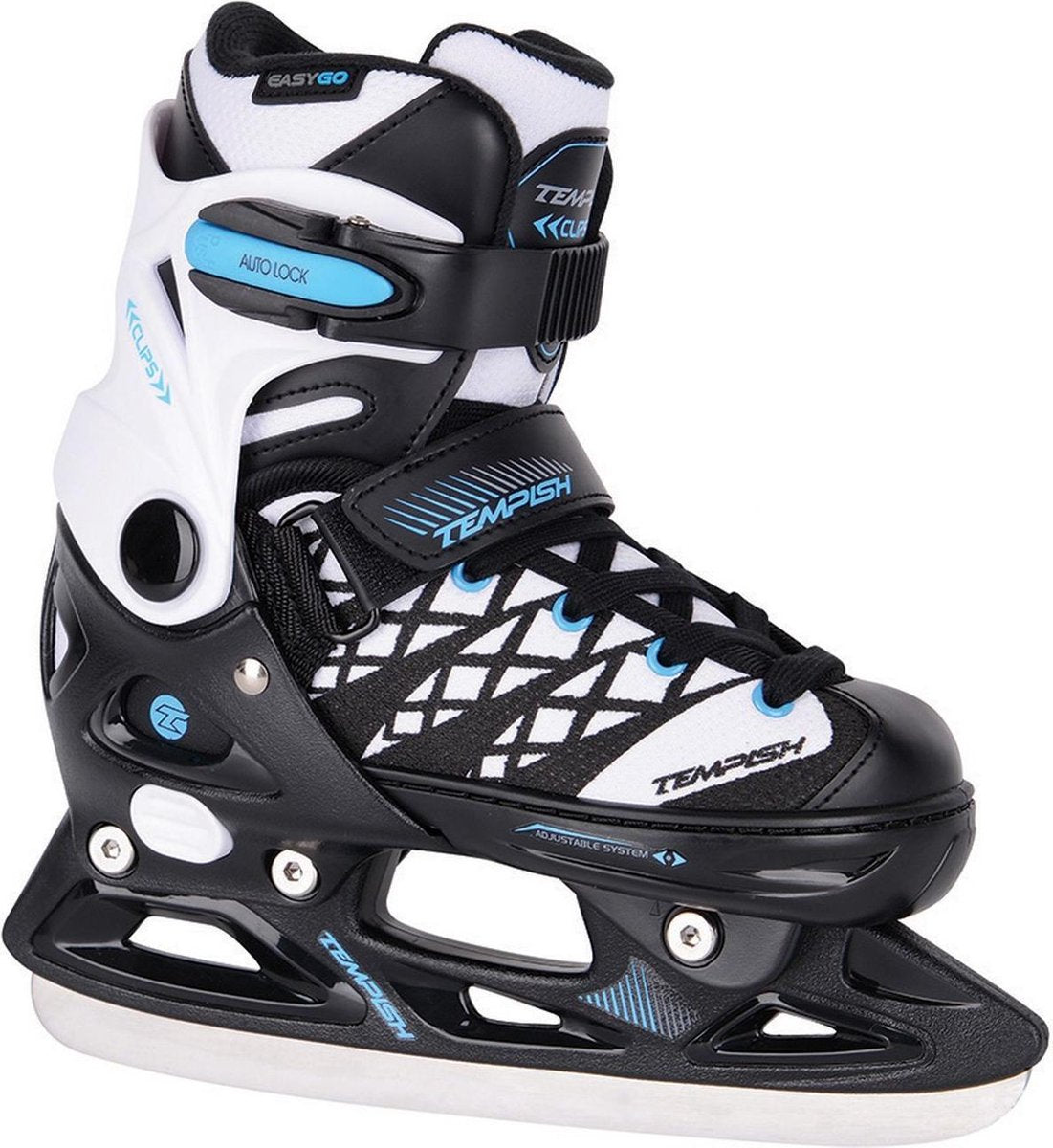 Tempish IJshockeyschaatsen verstelbaar CLIPS ICE Jongens Zwart/Wit/Blauw 29-32