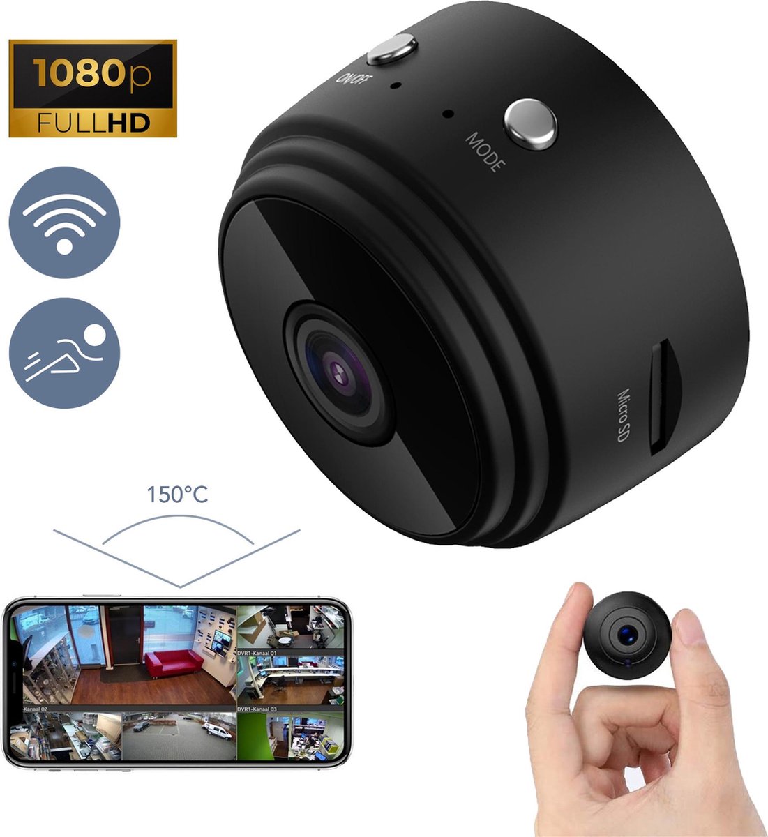 Spycam – Spy Camera met Wifi – Beveiligingscamera – Bewakingscamera – Videocamera – Zwart