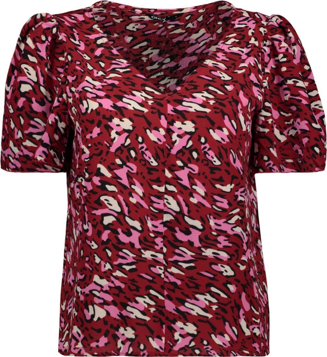 Onlnova Lux  S/s Frida Top Aop Wvn 15233165 Red Dahlia/vibrant Le