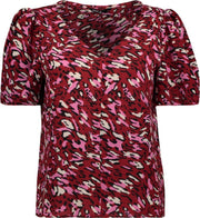 Onlnova Lux  S/s Frida Top Aop Wvn 15233165 Red Dahlia/vibrant Le