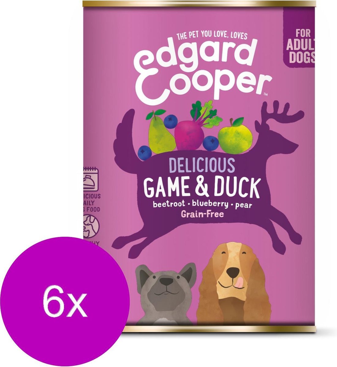 Edgard & Cooper Wild & Eend Blik - Voor volwassen honden - Hondenvoer - 6 x 400g