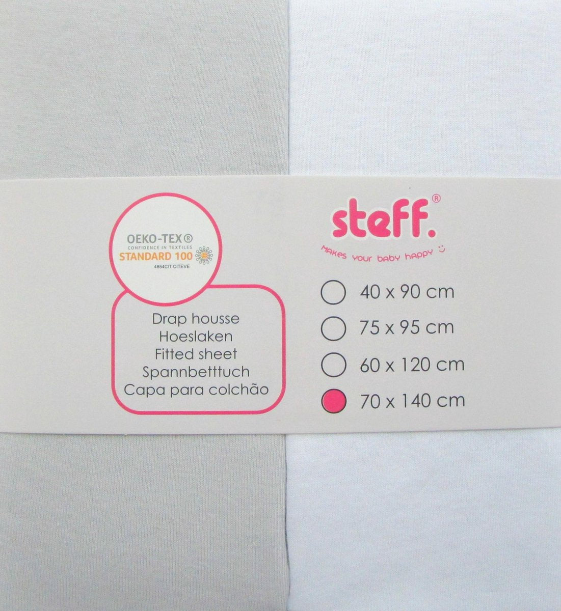 Steff - hoeslaken 70x140 cm - jersey katoen set van 2 wit + grijs met kwaliteitslabel OEKO-Tex standard 100