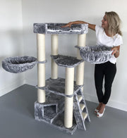 RHRQuality Corner Coon Krabpaal Voor Grote Katten - 60 x 56 x 151 cm - Licht Grijs