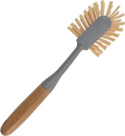 1x Afwasborstels grijs met bamboe handvat 28 cm - Keukenbenodigdheden - Schoonmaakbenodigdheden - De afwas doen - Afwassen - Afwasborstels