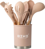 BIKO - Kookgerei - Keukengerei Kitchen Set - 13 delige set - Bamboe hout - Siliconen - BPA vrij - Roze
