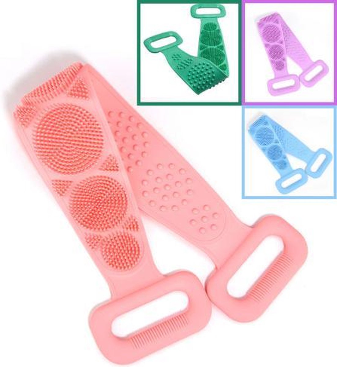 Rug schrubber - Doucheborstel - Lange Lichaamsborstel - Dubbelzijdig design - Rugborstel - Silicone - Krabber - Douche - Bad - Massage borstel - Bath towel - Back scrubber - roos