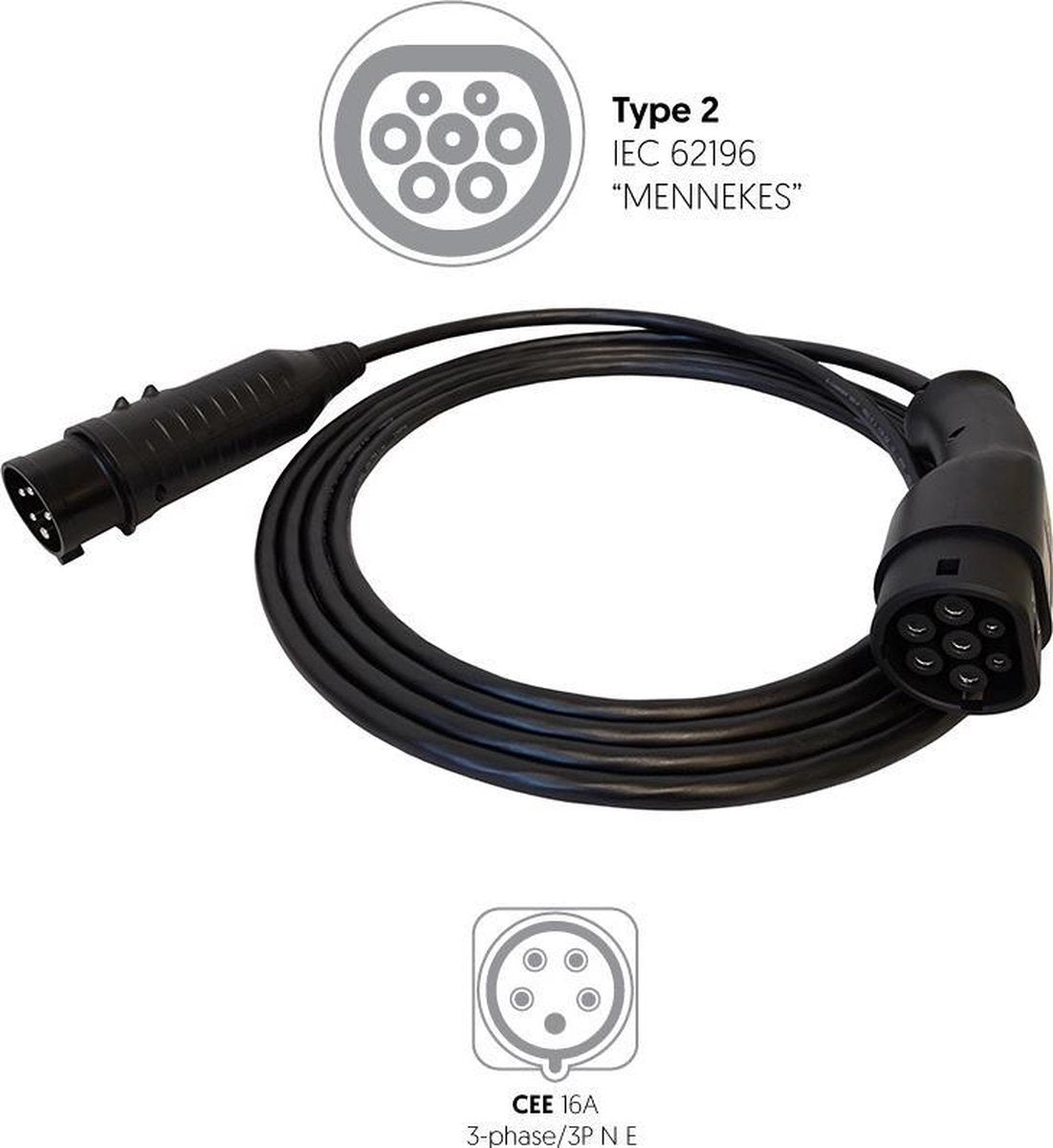 Metron Type 2 Portable Laadpunt voor Rode CEE - 16A 3 fase 3 fase 16A met 16A CEE rood muurstekker - 9 meter zwart