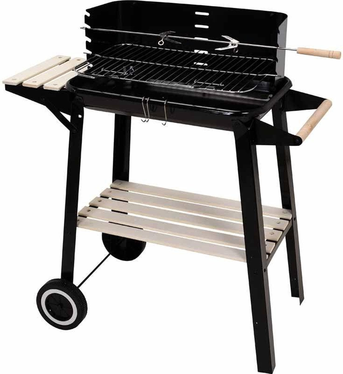 BBQ Verrijdbare Houtskool Barbecue - Grilloppervlak (LxB) 83 x 46 cm - Met Zijtafel - Zwart