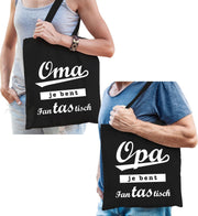 Oma en Opa je bent fanTAStisch tasje zwart - Cadeau boodschappentasjes set voor Opa en Oma - Cadeau Opa en Oma