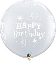 Megaballon Bedrukt 'Shining Happy Birthday' Diamond Clear 95 cm (2stuks)