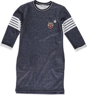 Geisha blauwe sweaterjurk 3/4 mouw met glitterdraad - Maat 164