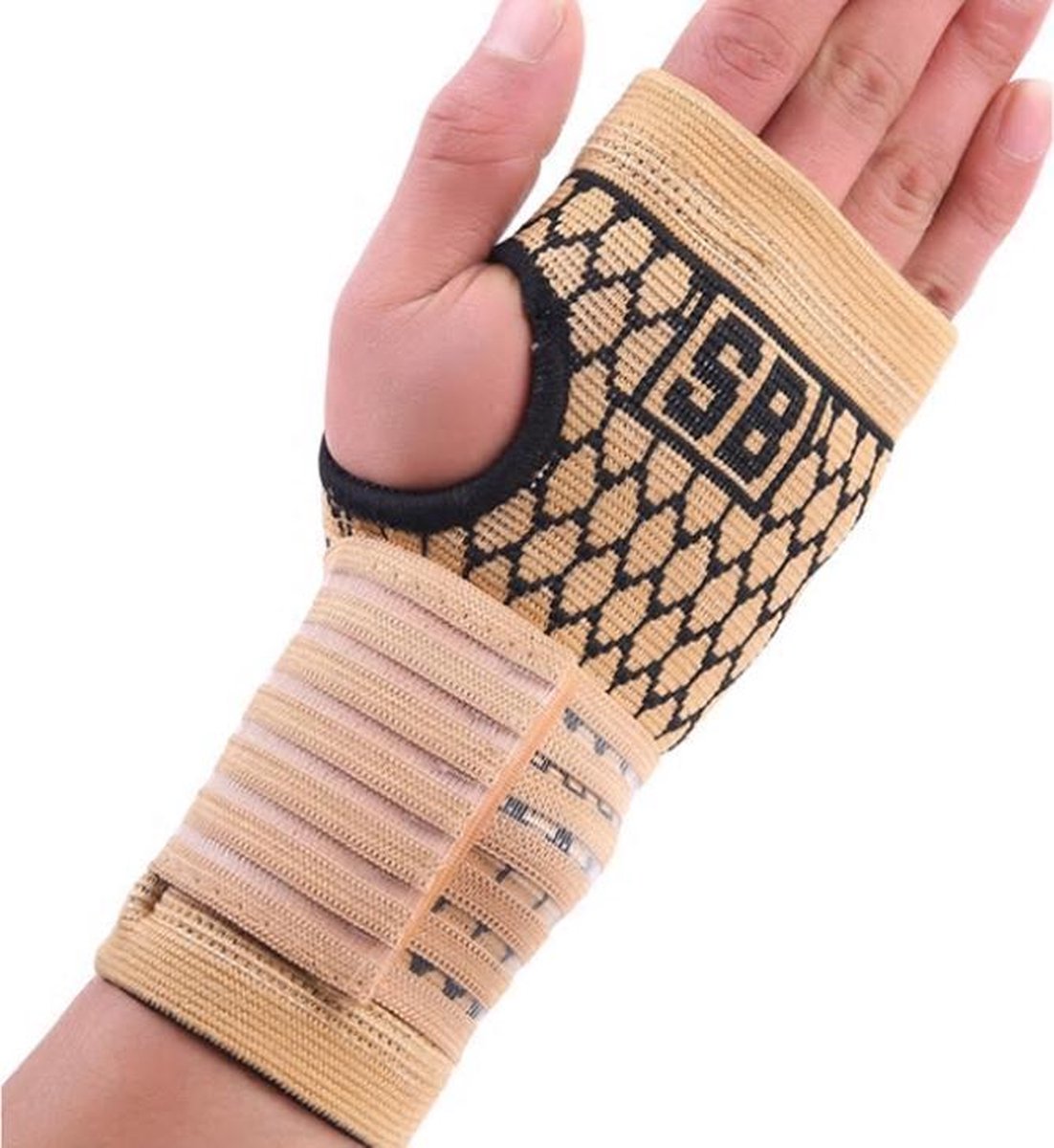 Polsbrace polsbandage Band - Met Straps - Ortho Stretch Compressie - Polssleeve - Max. Pols bescherming en ondersteuning - Lichtgewicht - Beige