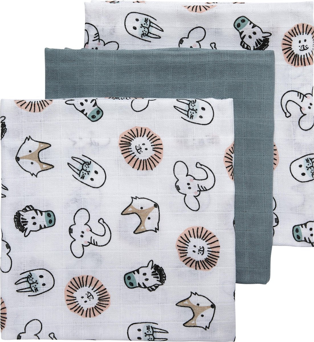 Meyco 3-pack luiers - Animal/Uni jade/Animal