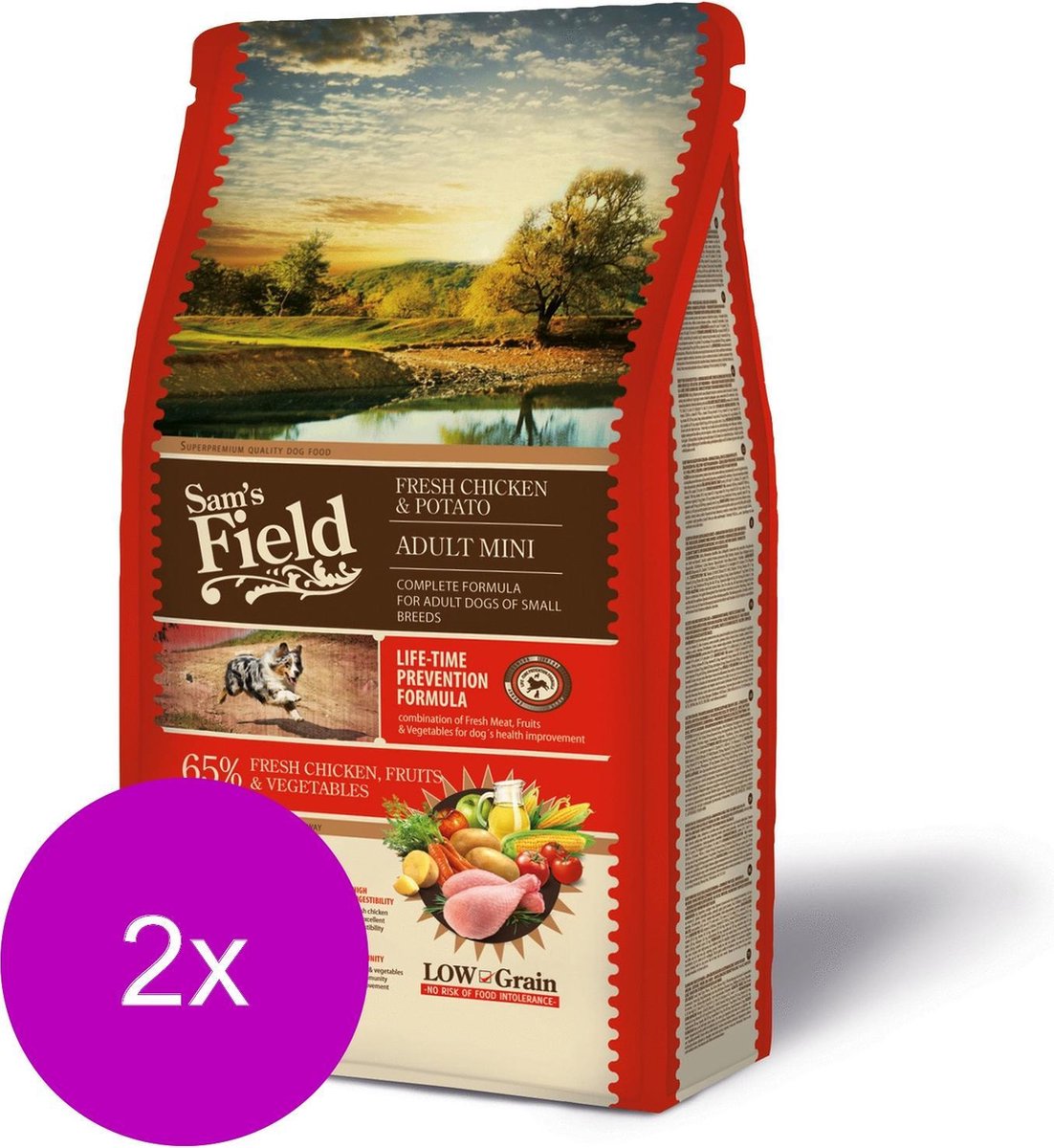 Sam's Field Adult Mini Kip&Aardappel - Hondenvoer - 2 x 2.5 kg